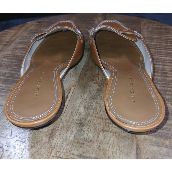 Antonio Melani "Nantucket" Brown Leather Loafer Mules Heels 6M Classic Style - Picture 8 of 12